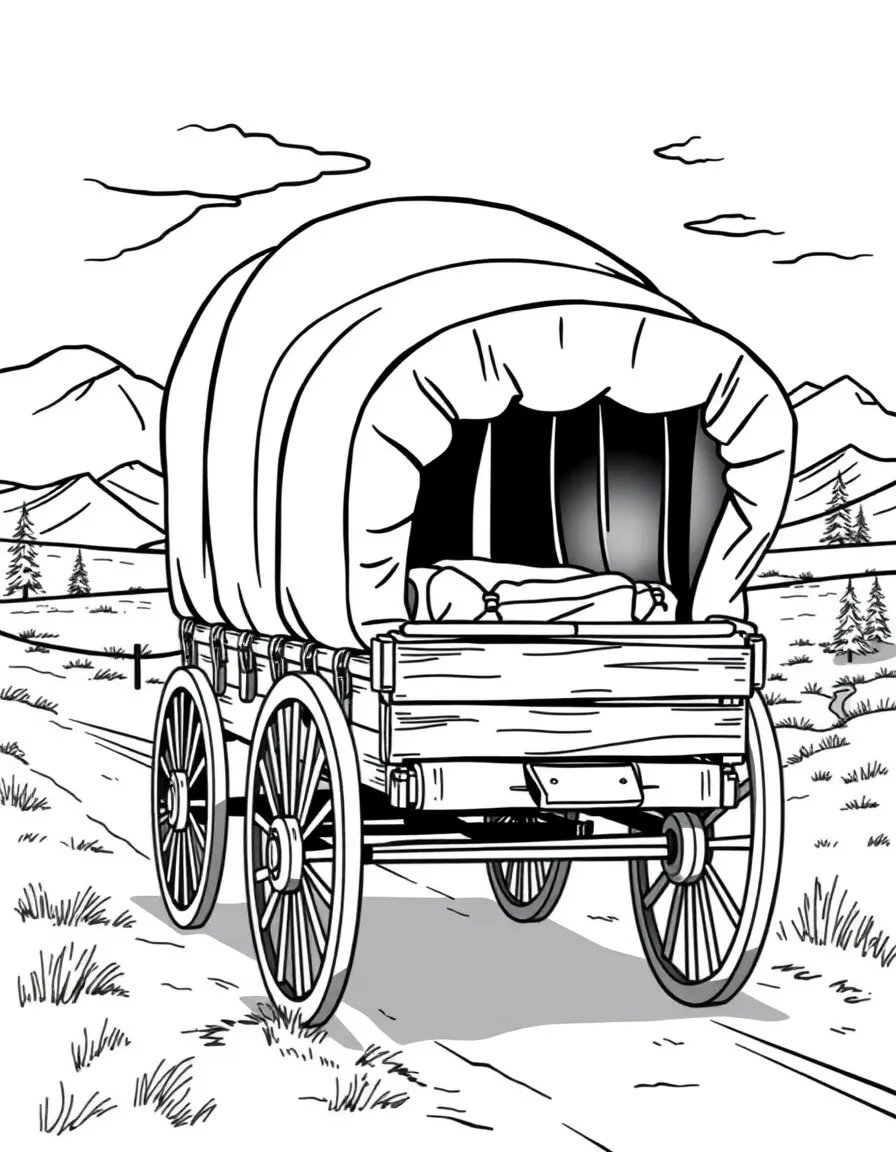 (Idaho) A covered wagon traveling the Oregon Trail