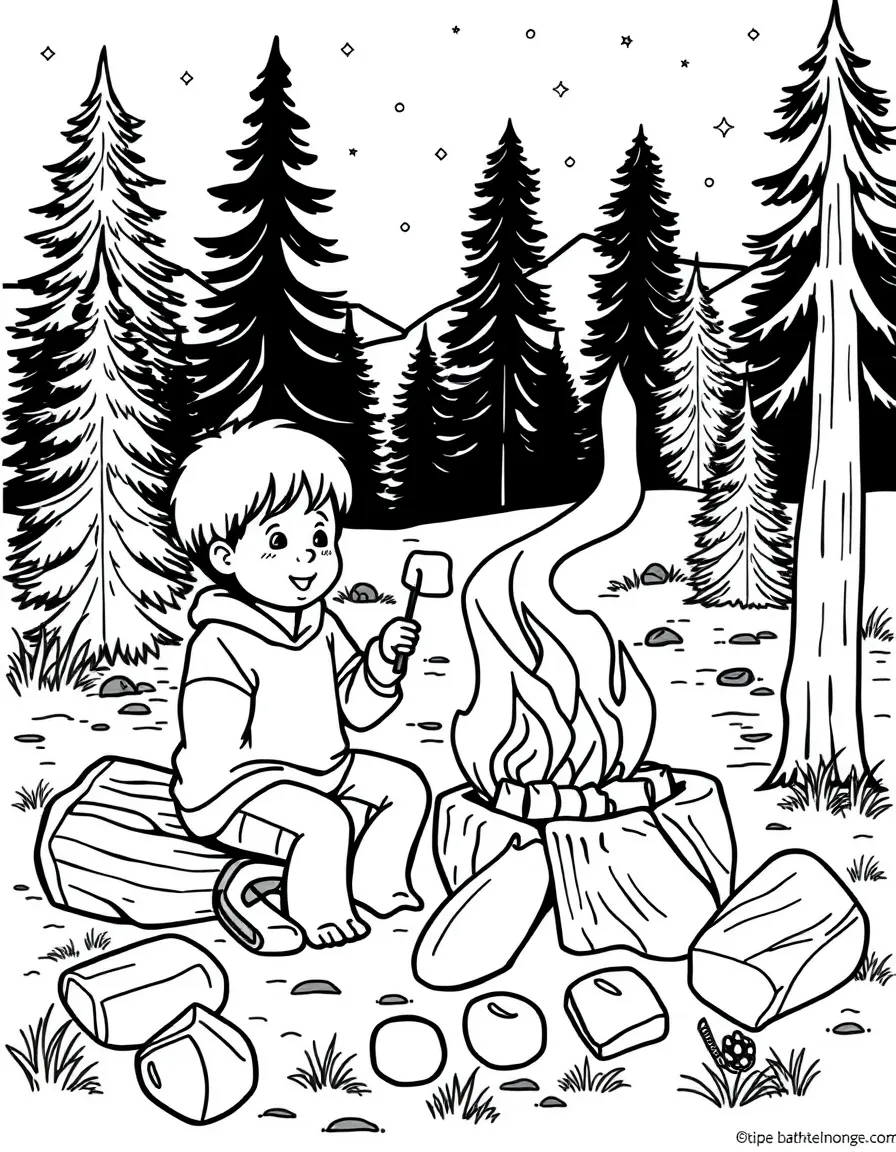 (Idaho) A child roasting marshmallows at an Idaho campground