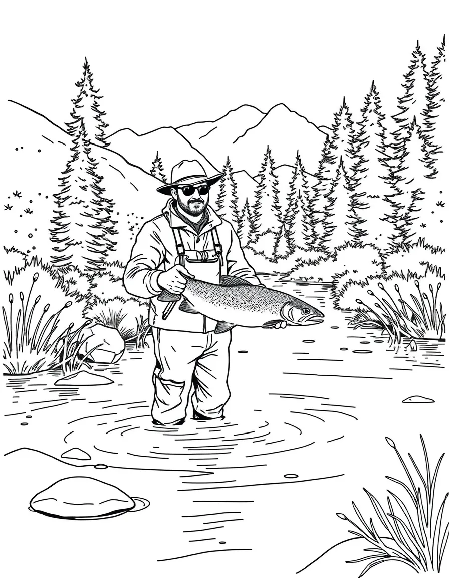 (Idaho) A trout fisherman standing in a river