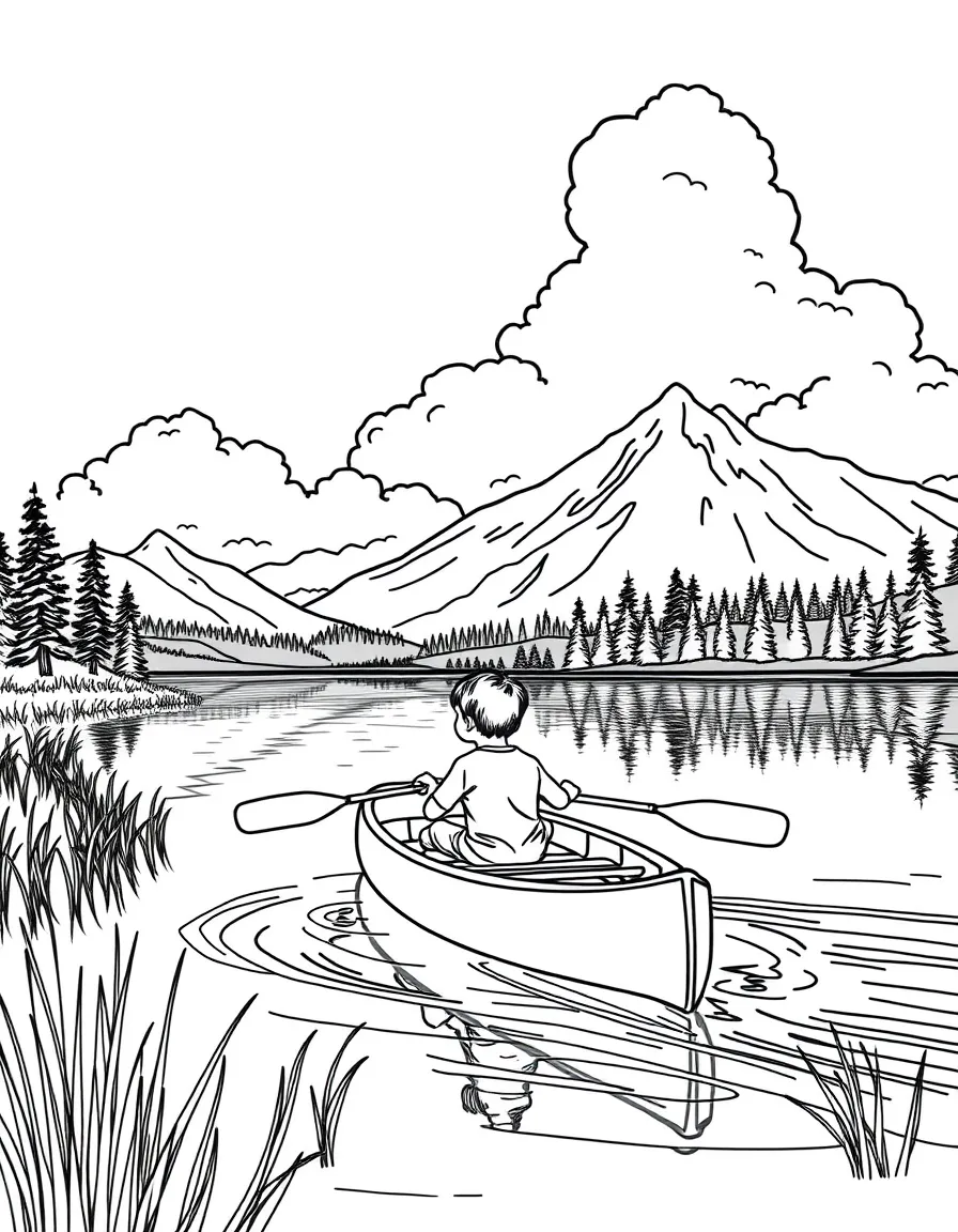 (Idaho) A child canoeing on a lake in northern Idaho
