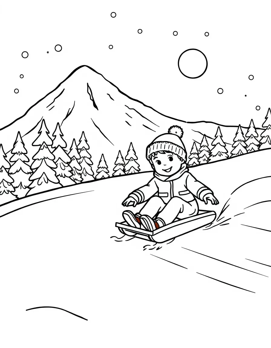 (Idaho) A child sledding down a snowy hill