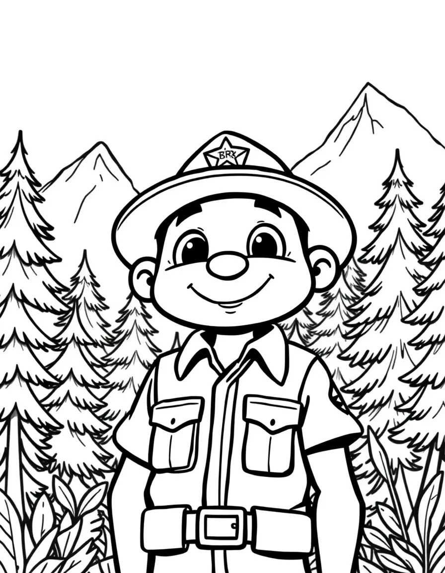 (Idaho) A friendly park ranger in a forest