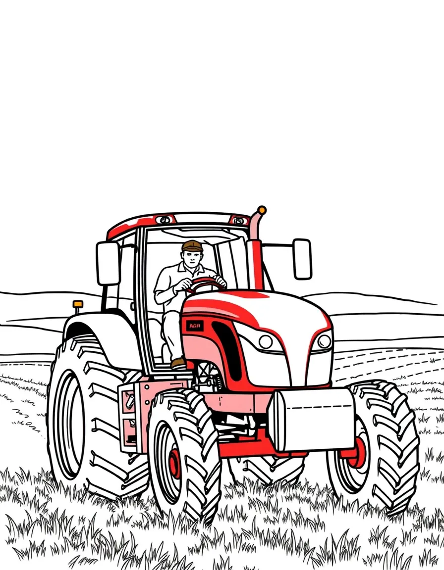 (Idaho) An Idaho farmer driving a red tractor
