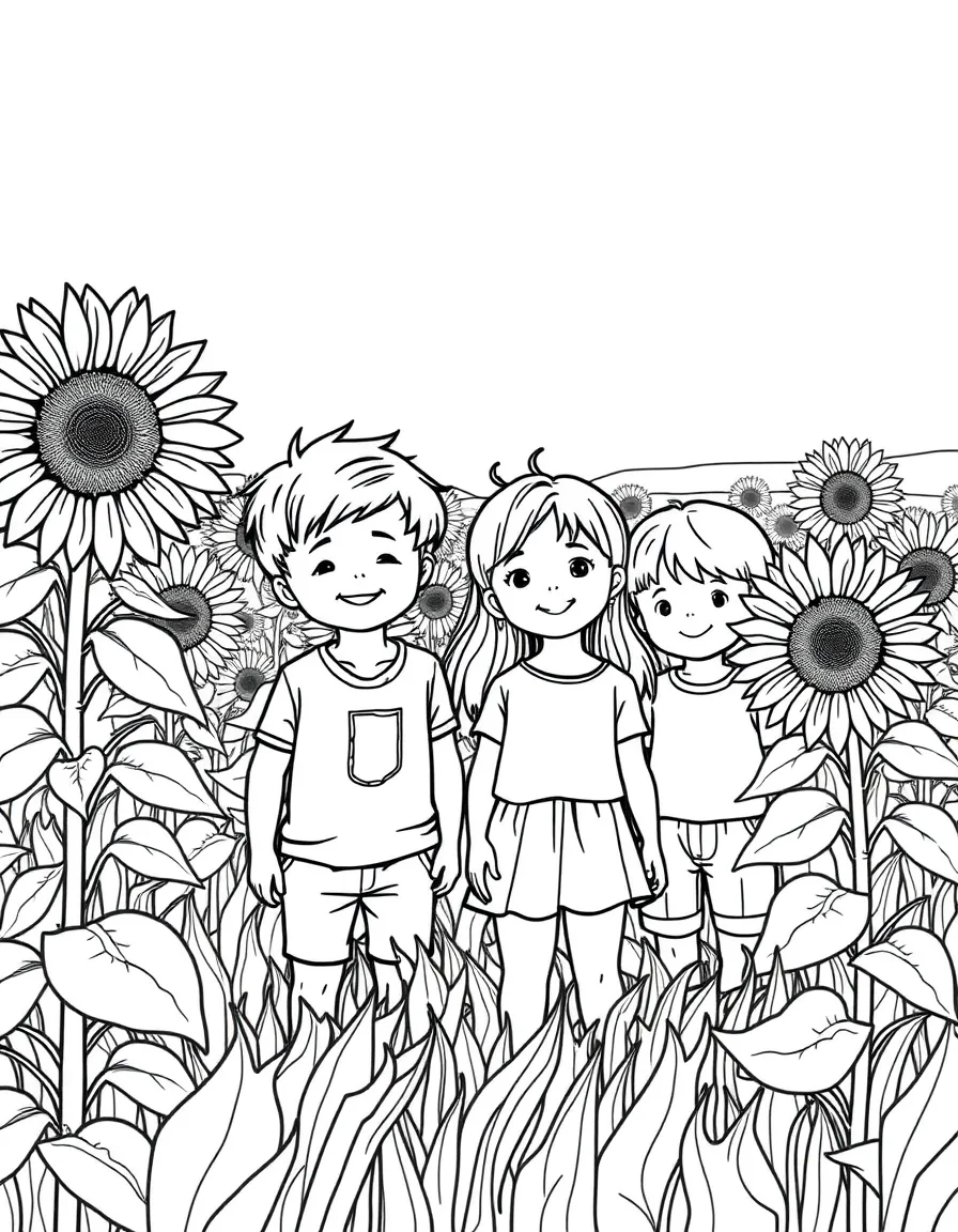 (Idaho) A group of kids playing in a field of sunflowers