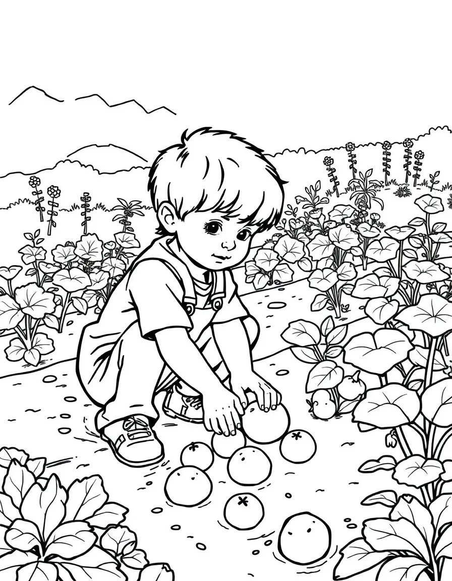 (Idaho) A child planting potatoes in a garden