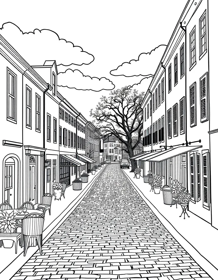 (Virginia) Old Town Alexandria with cobblestone streets and historic buildings