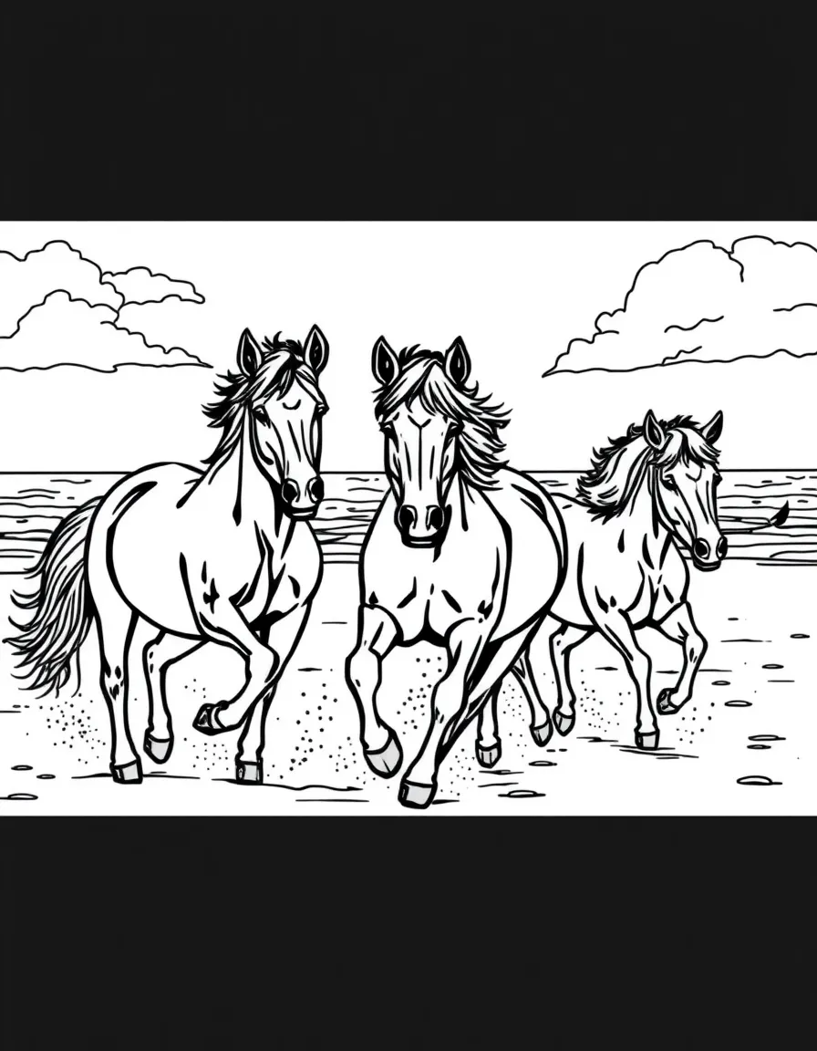 (Virginia) Assateague Island wild ponies running on the beach