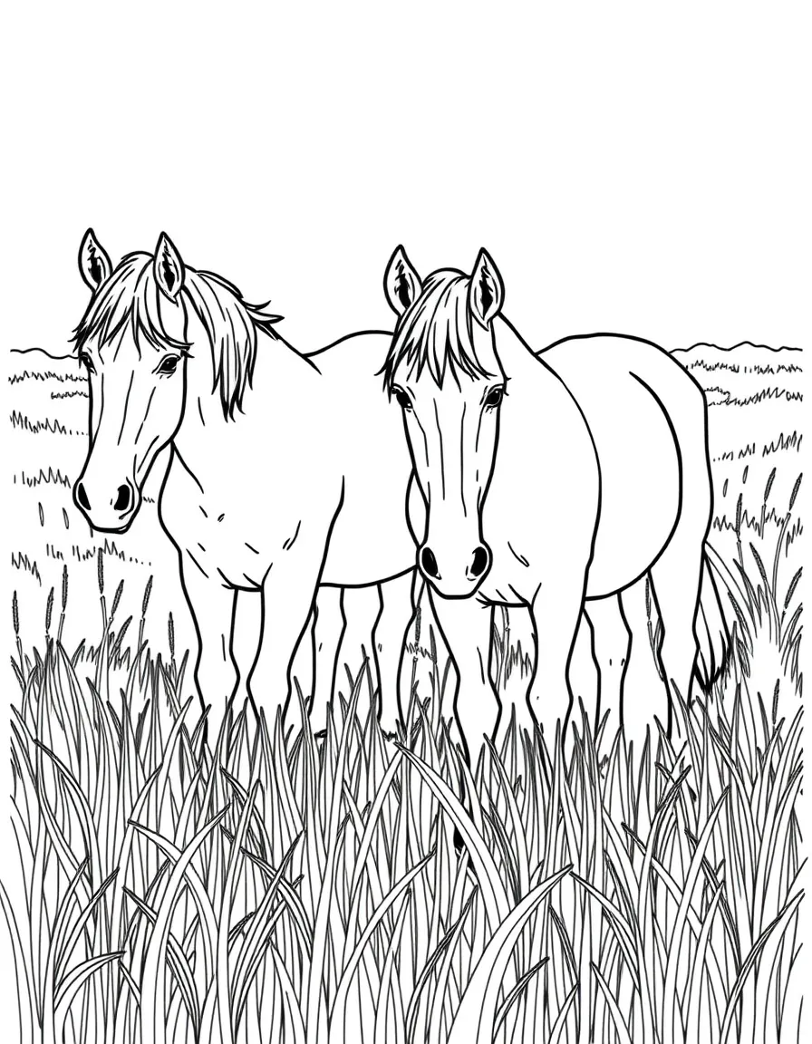 (Virginia) Chincoteague ponies grazing in marsh grass