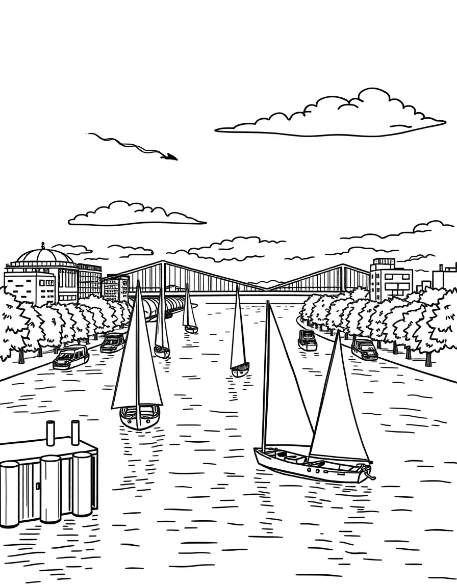 (Virginia) York River with sailing boats