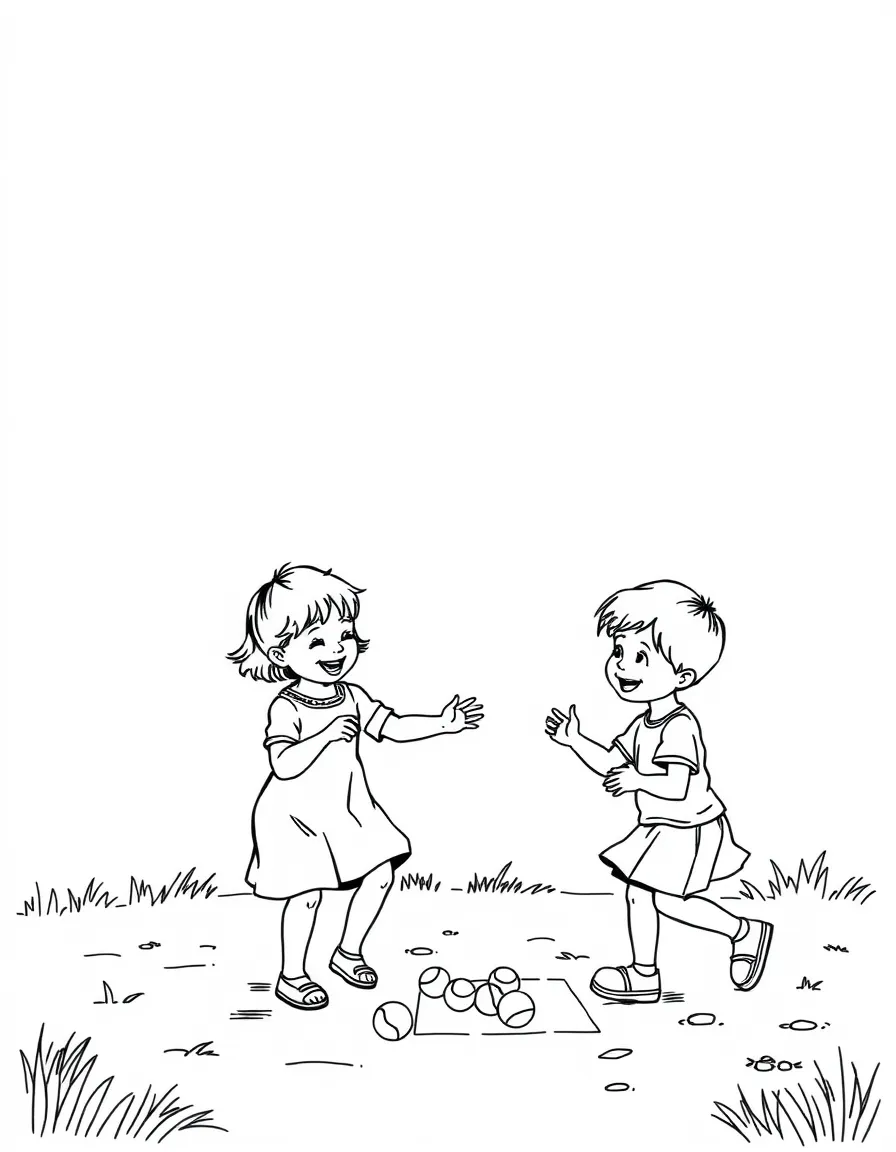 (Virginia) Children playing traditional Virginia games like marbles and hopscotch