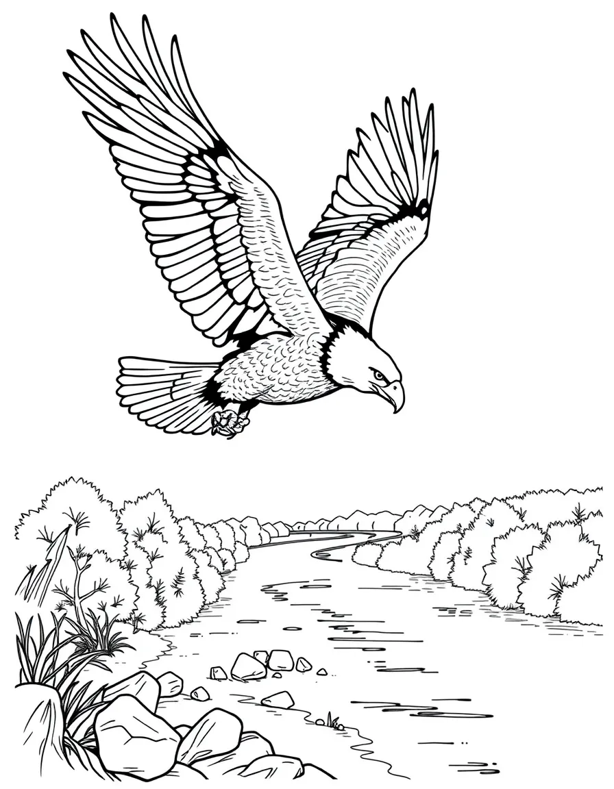 (Illinois) A bald eagle flying over the Illinois River