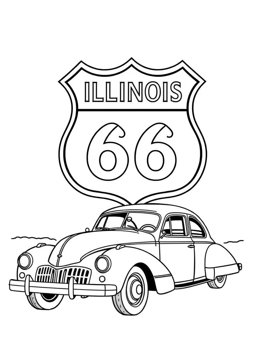 (Illinois) Route 66 sign and vintage car