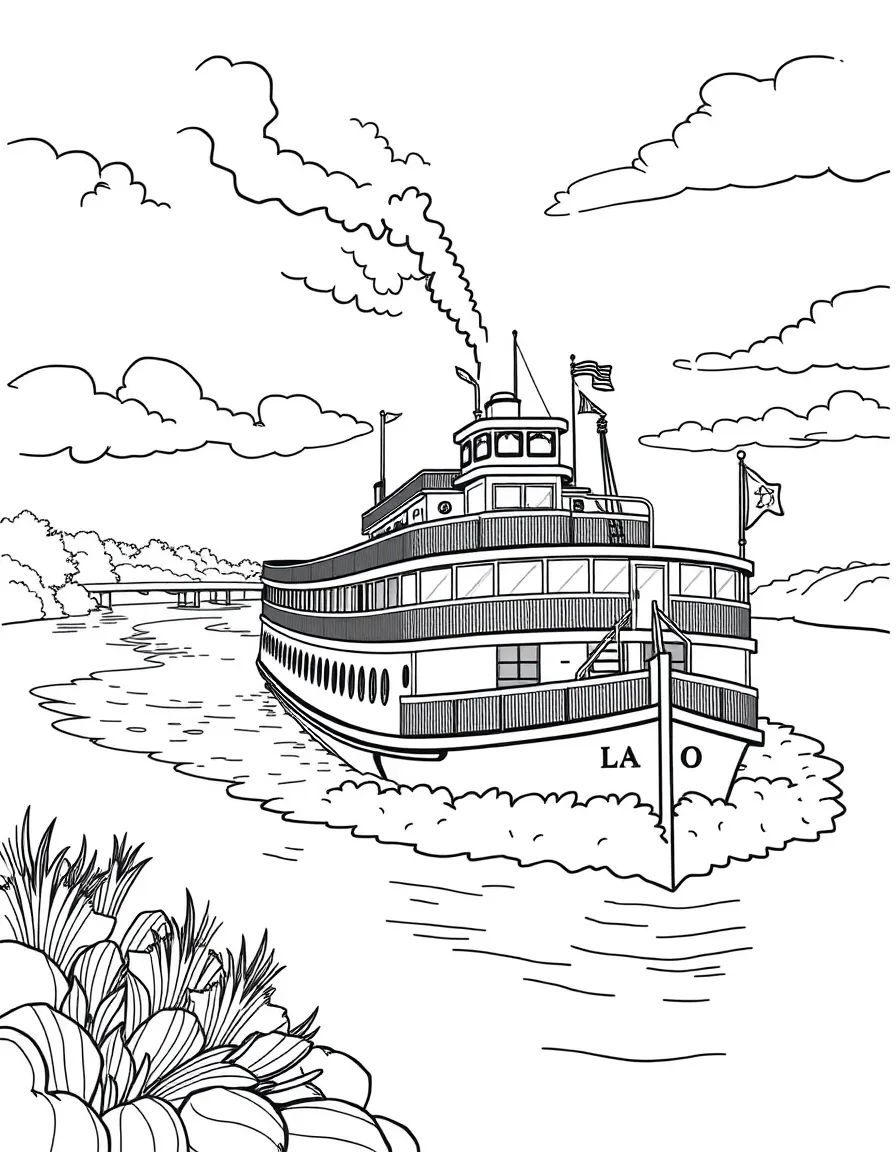 (Illinois) A steamboat on the Mississippi River