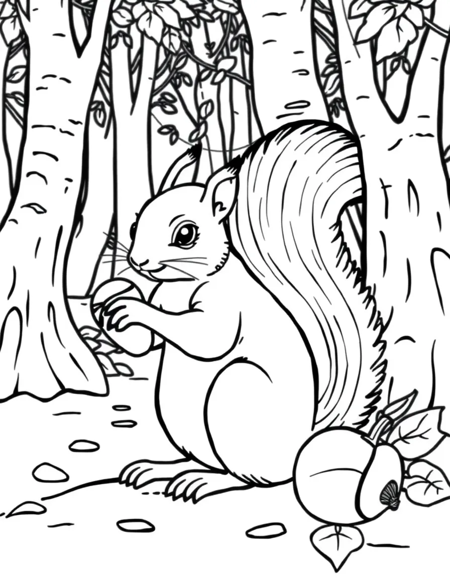 (Illinois) A squirrel with an acorn in an Illinois forest
