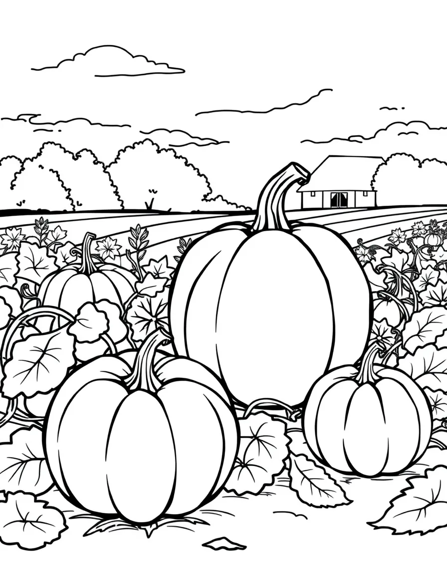 (Illinois) Pumpkins growing on a farm in autumn