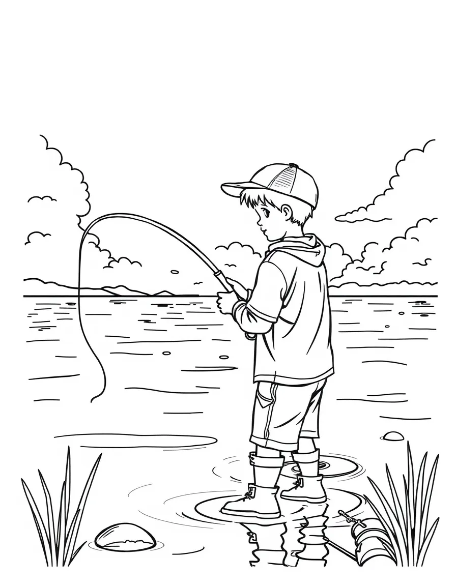 (Illinois) A boy fishing in Lake Michigan