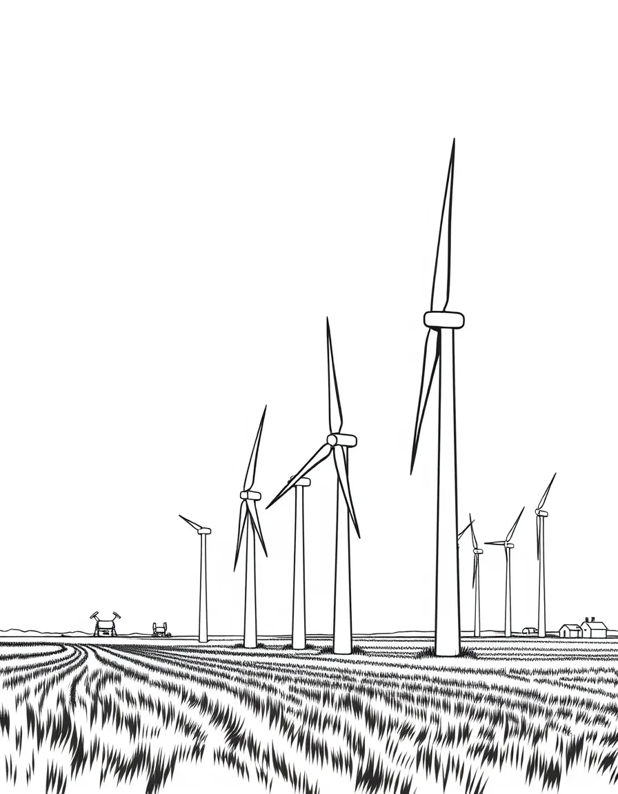 (Illinois) A row of wind turbines in rural Illinois