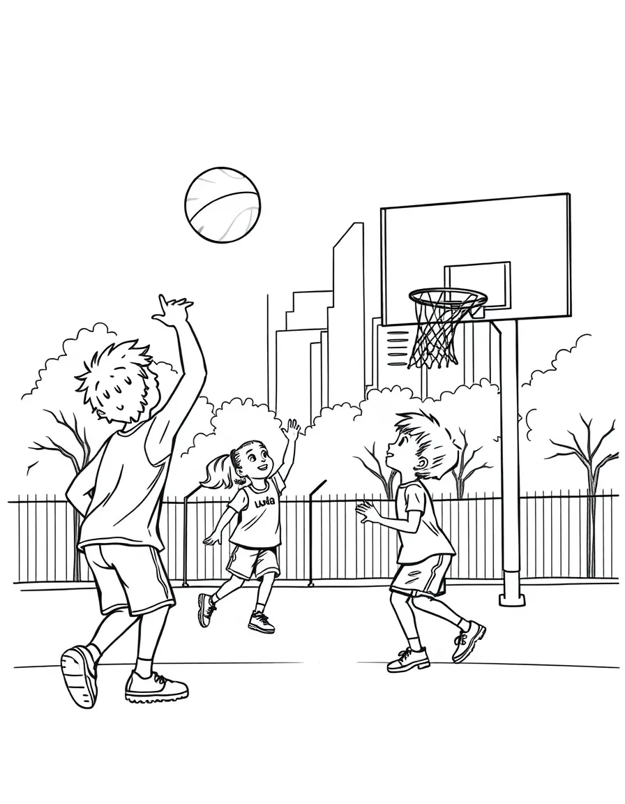 (Illinois) Kids playing basketball at a Chicago playground