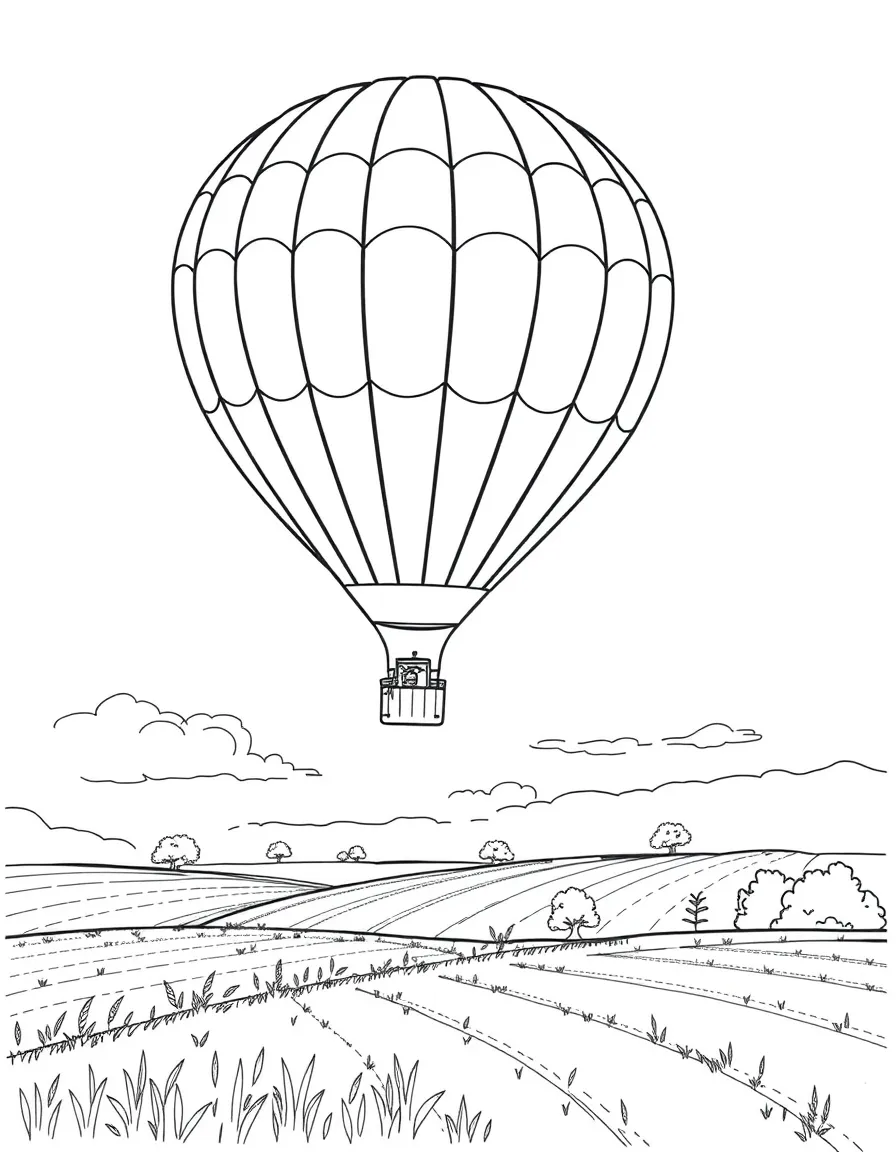 (Illinois) A hot air balloon flying over fields
