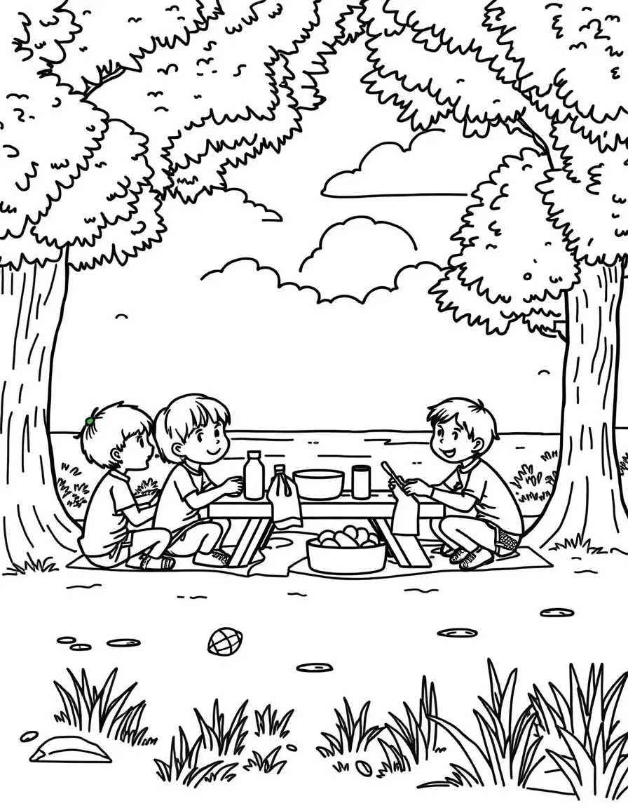 (Illinois) Kids having a picnic at a state park