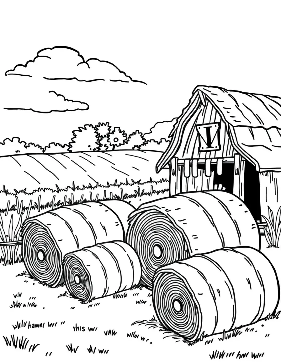 (Illinois) A harvest festival scene with hay bales