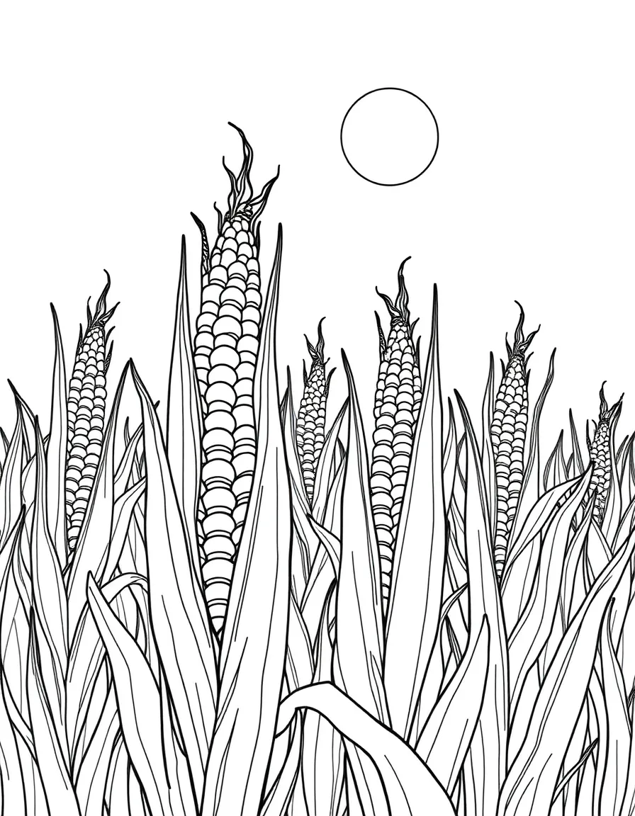 (Iowa) Corn stalks growing tall in a field with the sun shining overhead