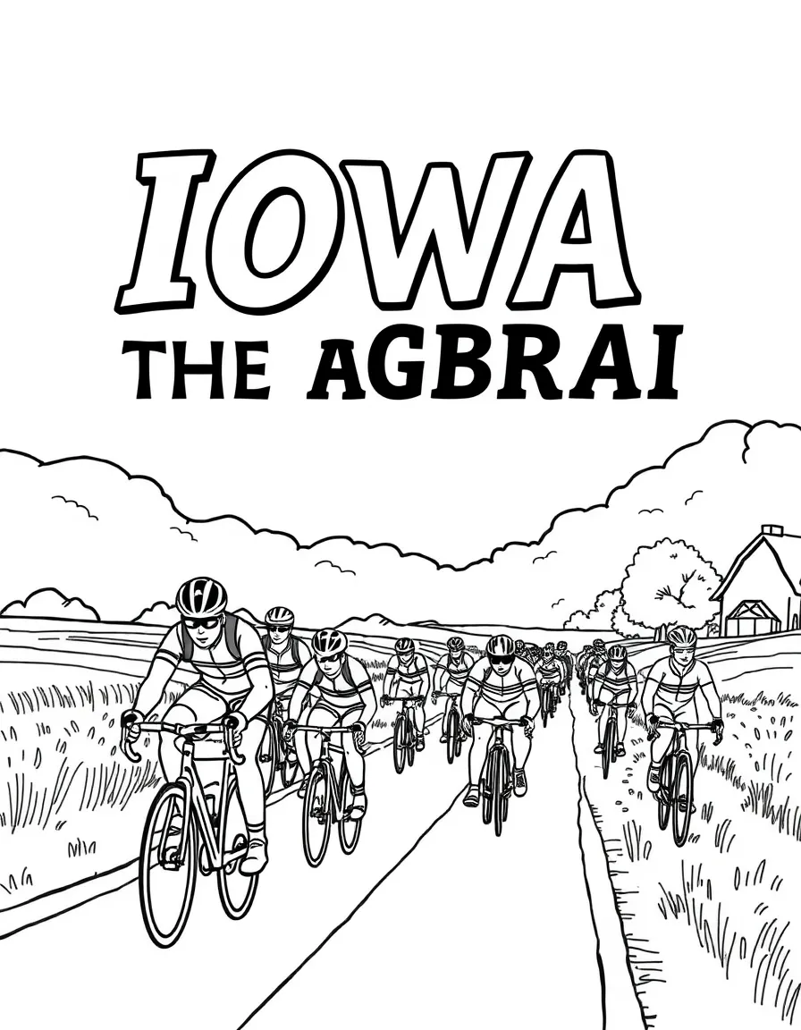 (Iowa) The RAGBRAI bicycle race with cyclists on country roads