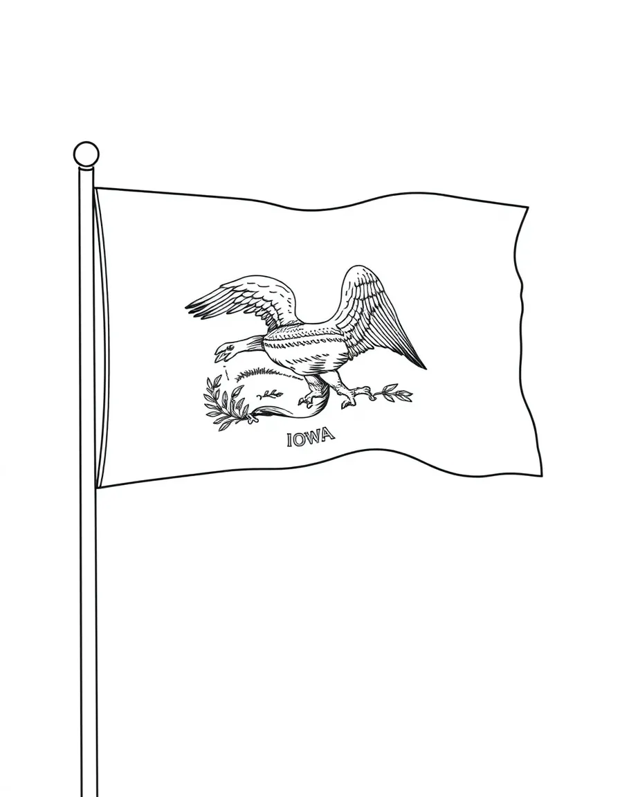 (Iowa) The Iowa state flag waving on a flagpole