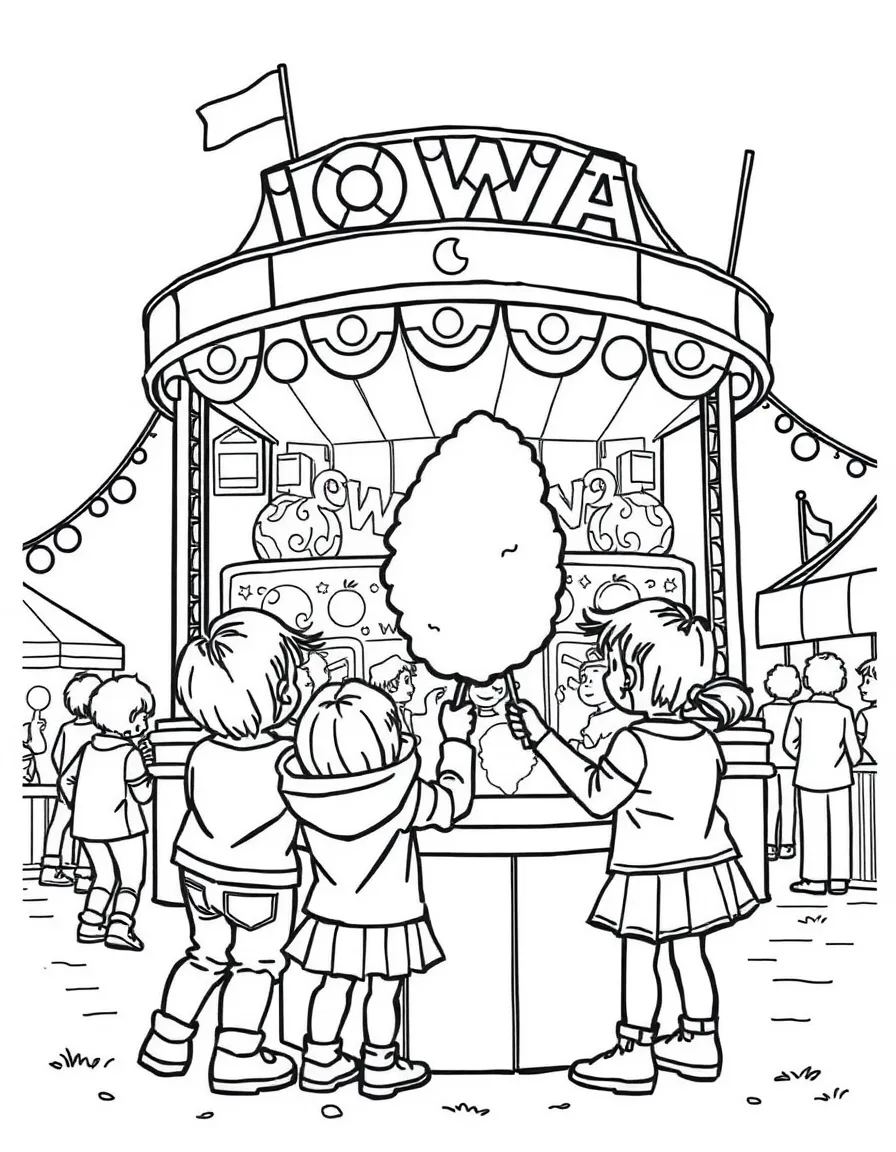 (Iowa) Children playing at the Iowa State Fair with cotton candy