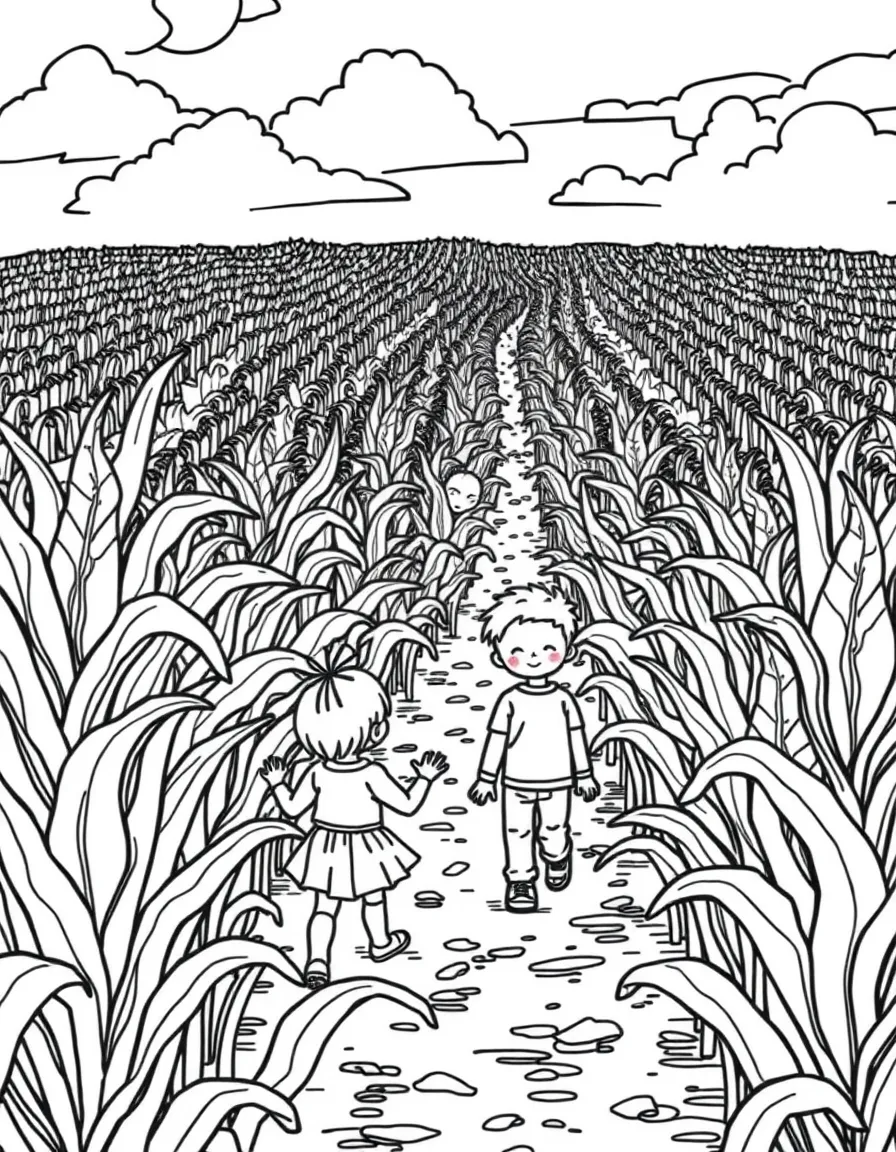 (Iowa) Iowa corn maze with children finding their way through