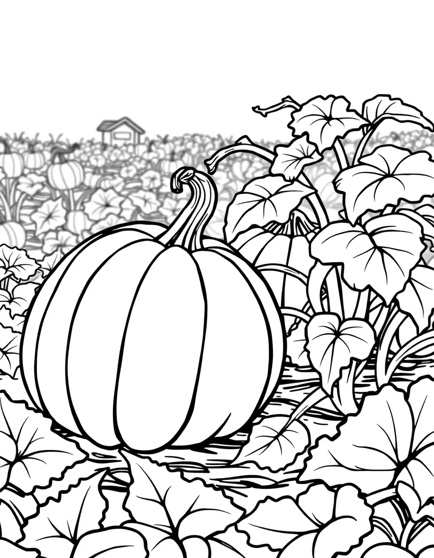 (Iowa) Pumpkins growing in a patch ready for harvest