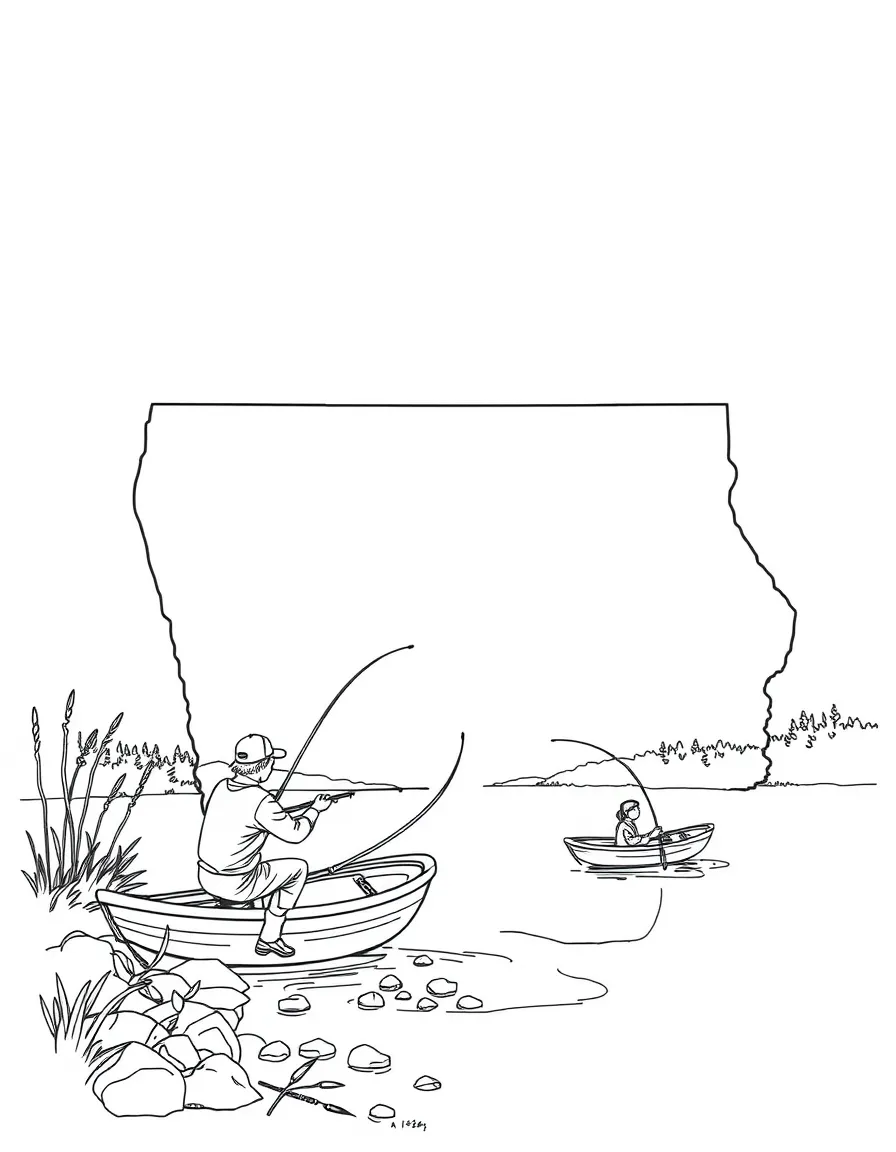 (Iowa) The Iowa Great Lakes region with people fishing