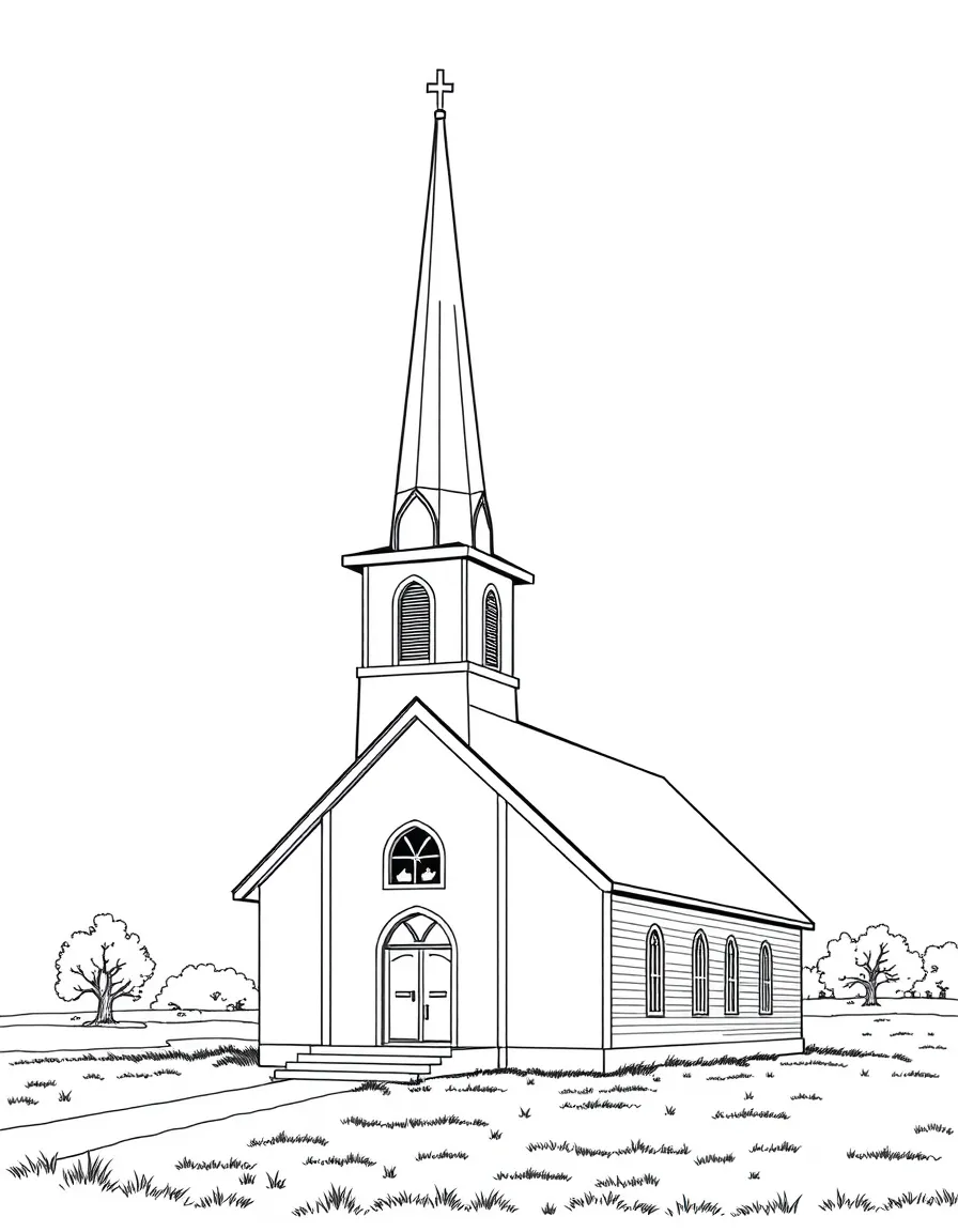 (Iowa) A rural Iowa church with a tall white steeple