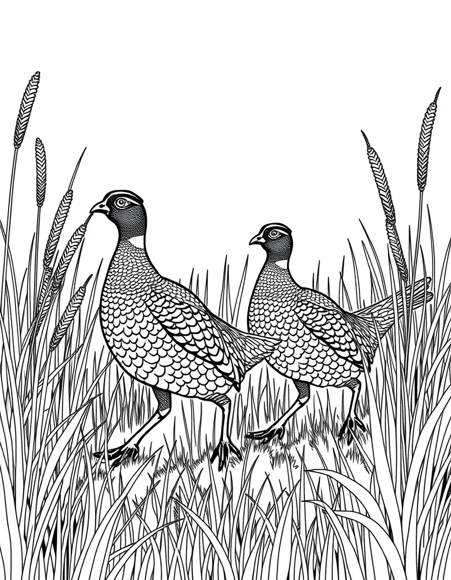 (Iowa) Iowa pheasants walking through tall grass