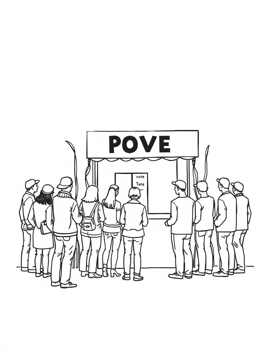 (Iowa) The Iowa Straw Poll voting booth with people in line