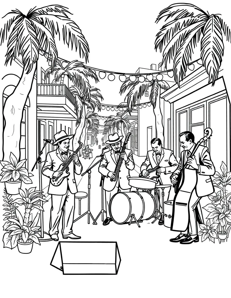 (Alabama) A jazz band playing music in a Southern street
