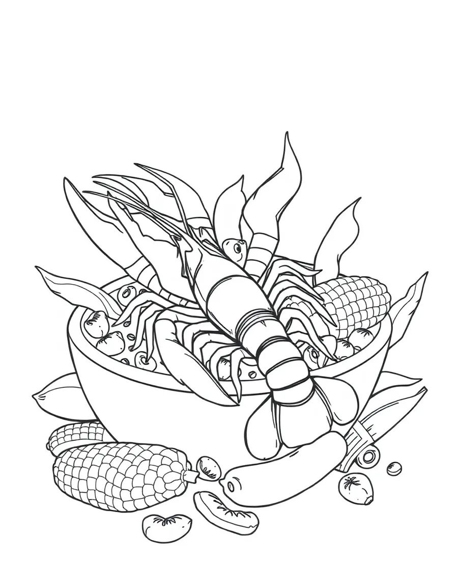 (Alabama) A crawfish boil with corn and sausage