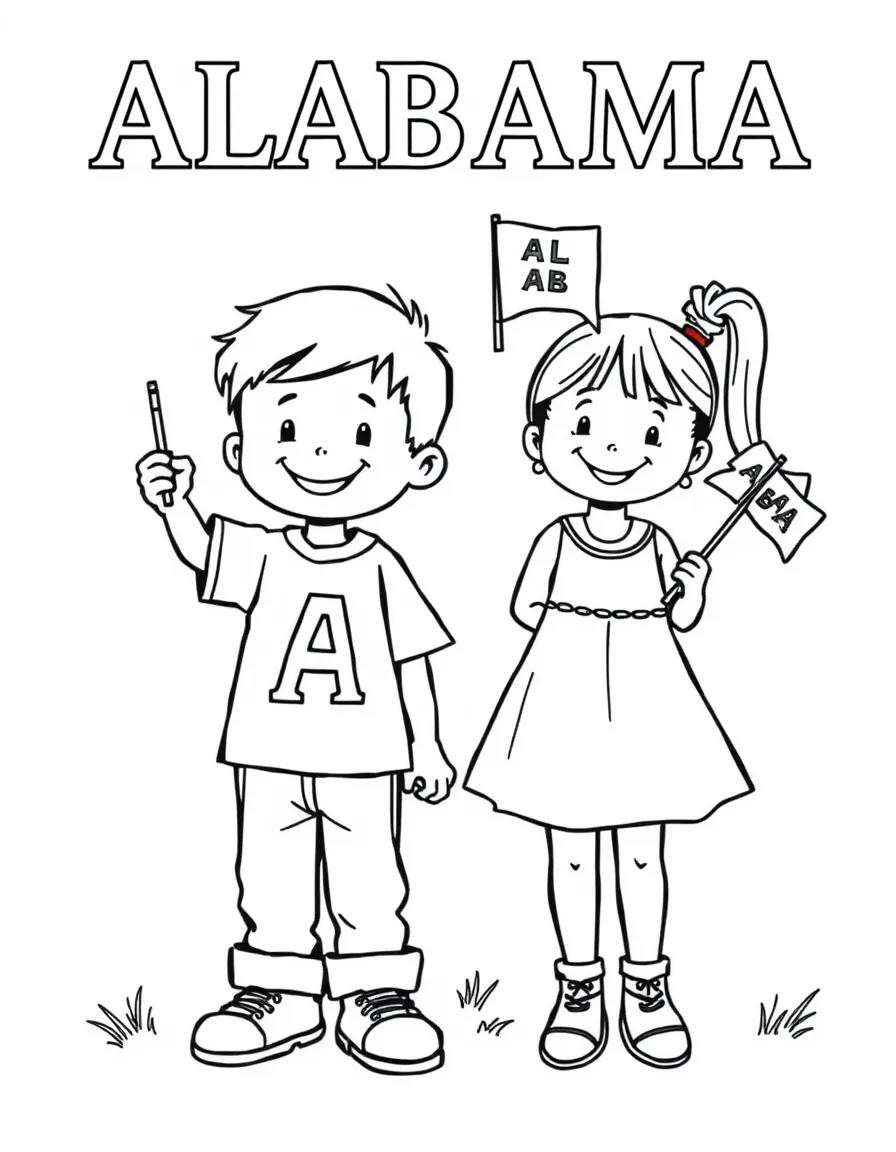 (Alabama) A boy and girl waving tiny Alabama flags