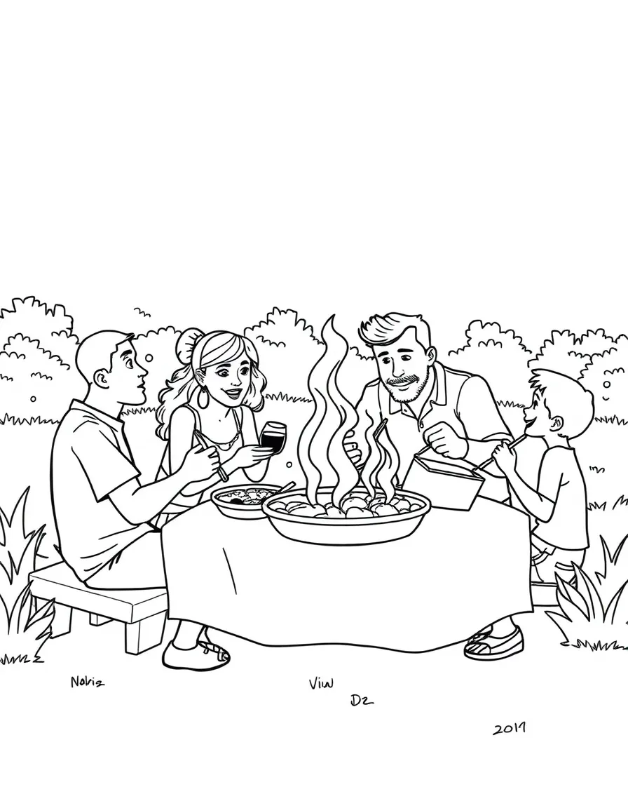 (Alabama) A family eating barbecue at a picnic
