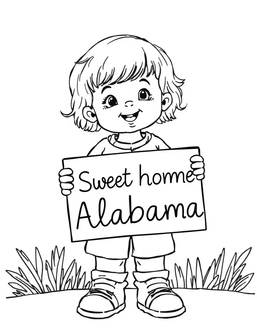 (Alabama) A child holding a sign that says “Sweet Home Alabama”