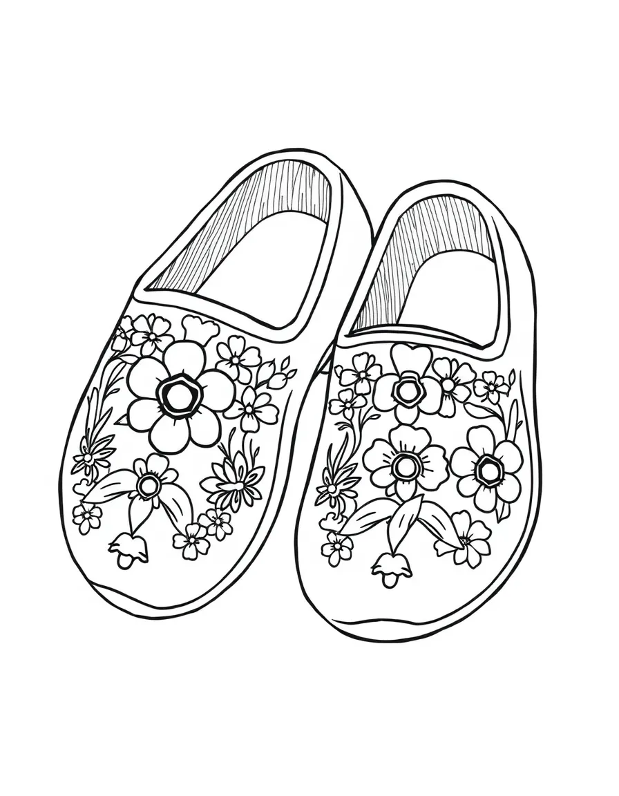 (Netherland, Holland) Wooden shoes (clogs) with decorative flower patterns