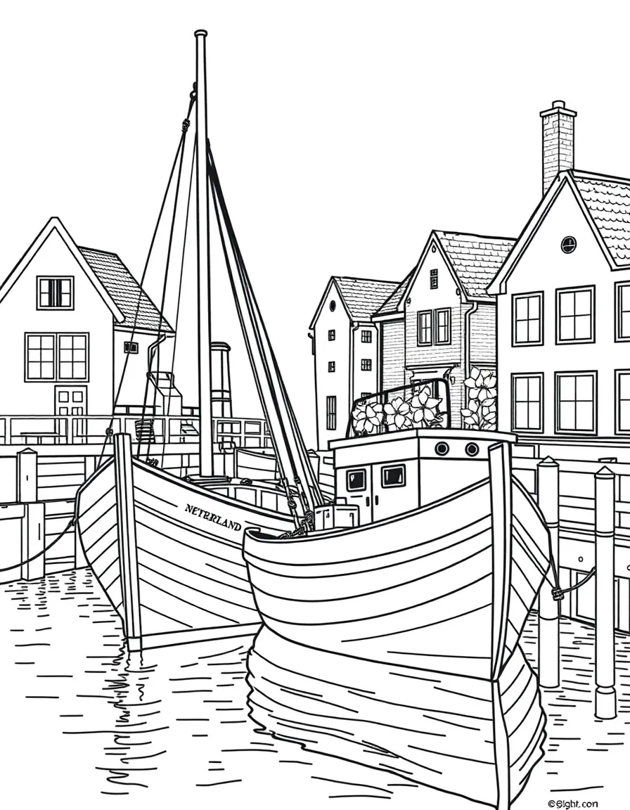 (Netherland, Holland) Traditional Dutch fishing boat in a harbor