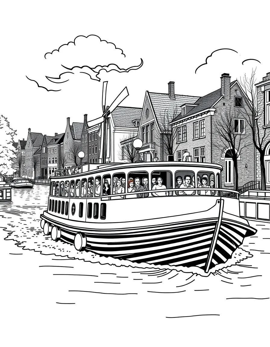(Netherland, Holland) Canal boat cruise ship with tourists aboard