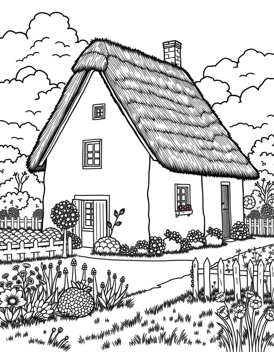 (Netherland, Holland) Dutch farmhouse with thatched roof in countryside