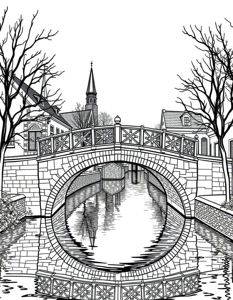(Netherland, Holland) Traditional Dutch bridge arching over a canal