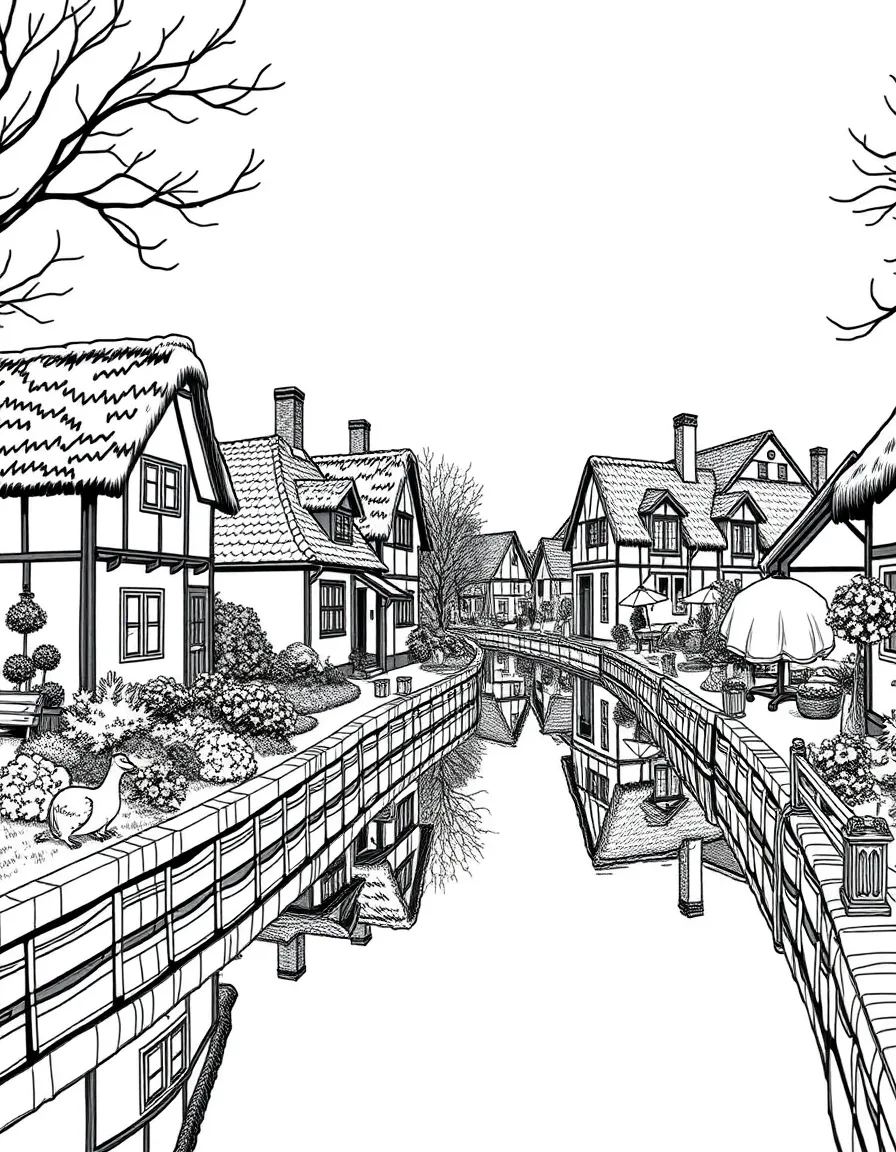 (Netherland, Holland) Giethoorn village canal with thatched-roof houses