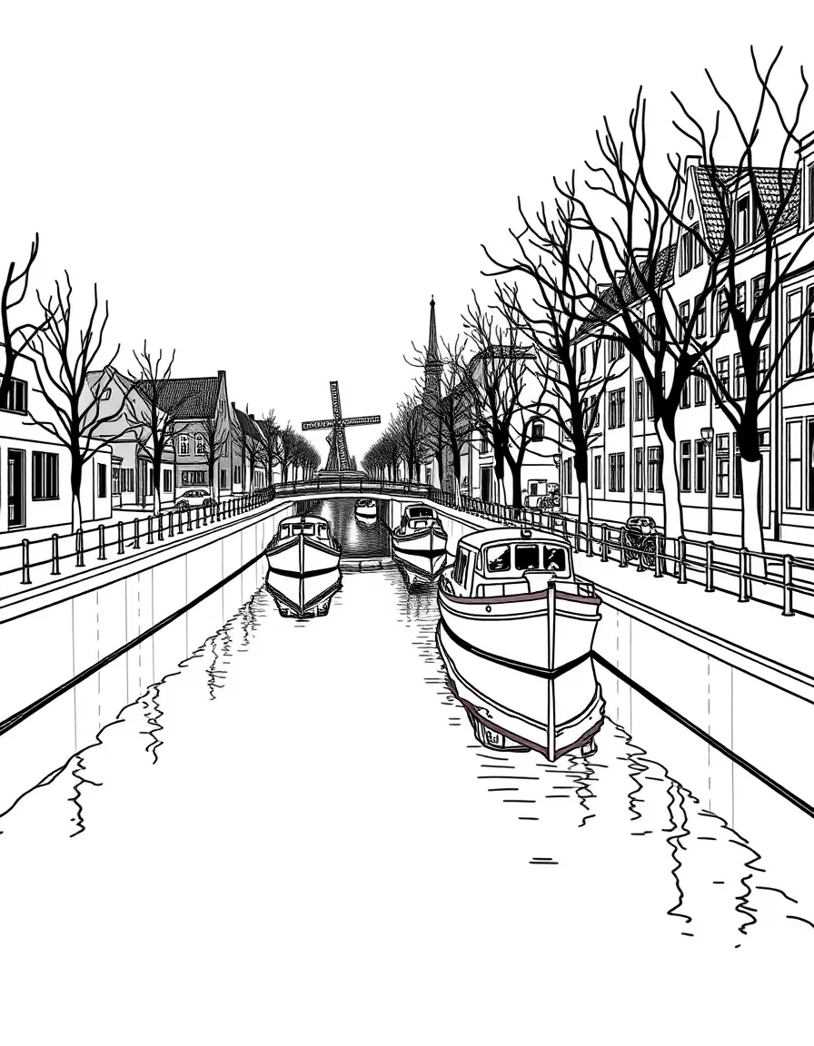(Netherland, Holland) Canal lock system with boats passing through
