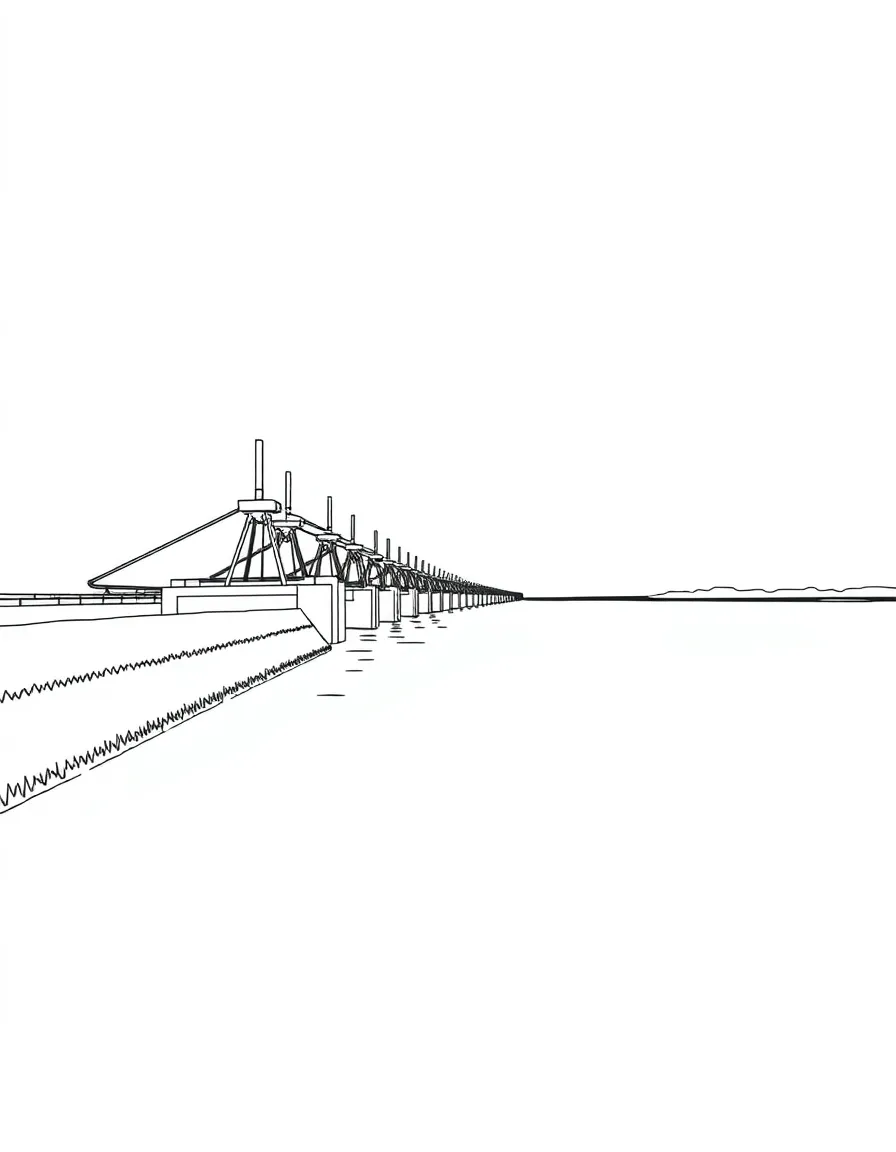 (Netherland, Holland) Afsluitdijk (barrier dam) stretching across the water