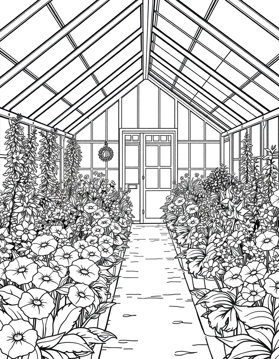 (Netherland, Holland) Dutch greenhouse filled with growing flowers