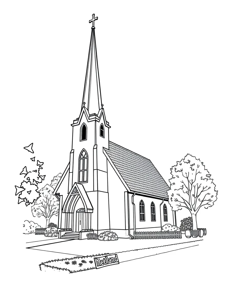 (Netherland, Holland) Traditional Dutch church with tall pointed spire